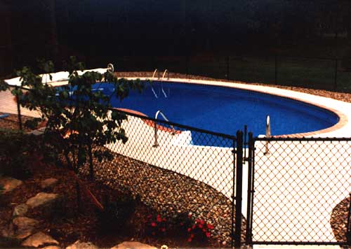 sample black vinyl chain link fence, swimming pool